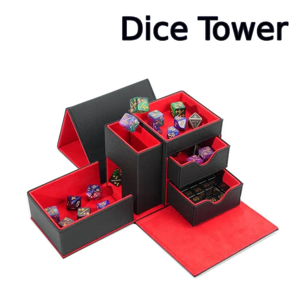 Torre per Dadi 3-in-1 in Pelle PU, Scatola per Carte, Contenitore per Dadi, Accessorio per Giochi di Ruolo, Scatola Porta Dadi per Giocatori di Dungeons & Dragons D&D