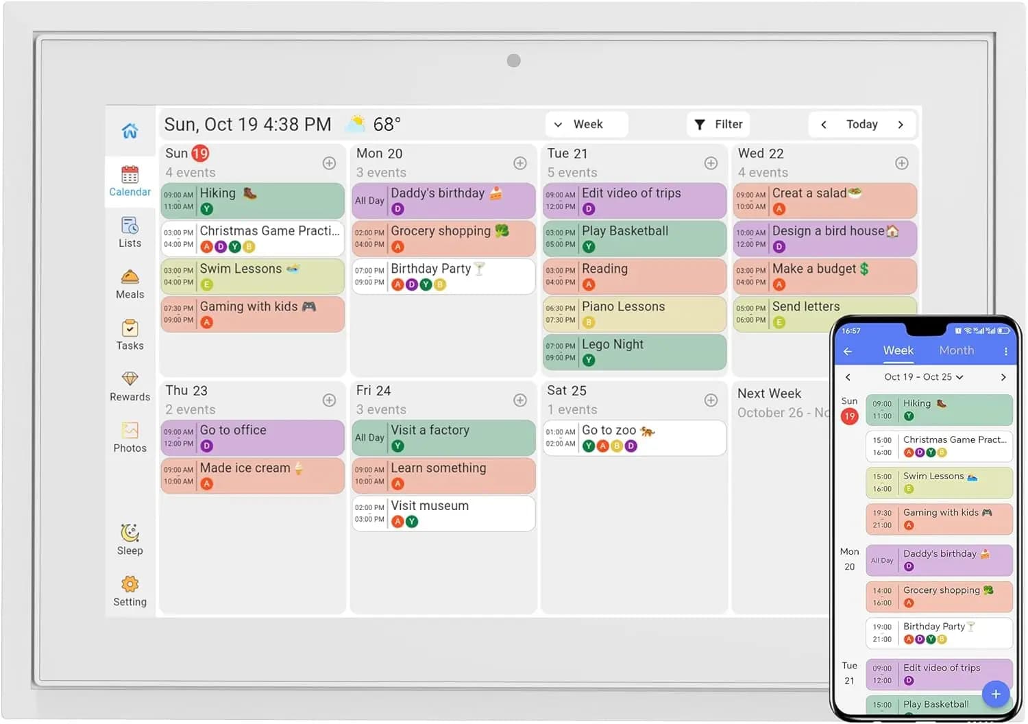 Calendario Digitale Smart da 10.1 Pollici con Touch Screen, Sincronizzazione WiFi, Tracker delle Attività, Pianificatore dei Pasti e Cornice Fotografica
