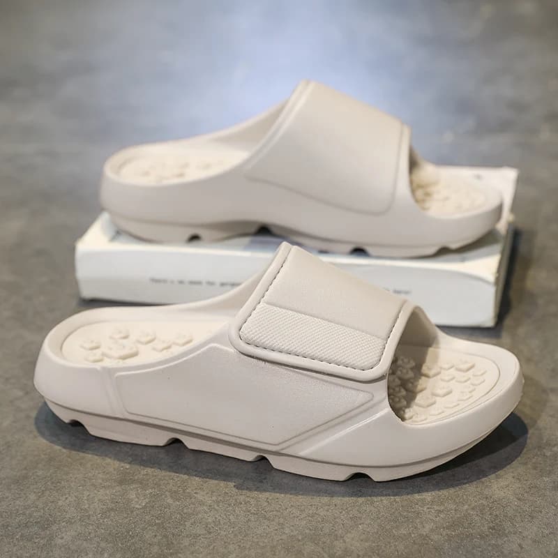 Men's Velcro Slippers, Thick-Soled One-Strap Slides, Women's Indoor Home Slippers, Couple's Massage-Soled Slippers
