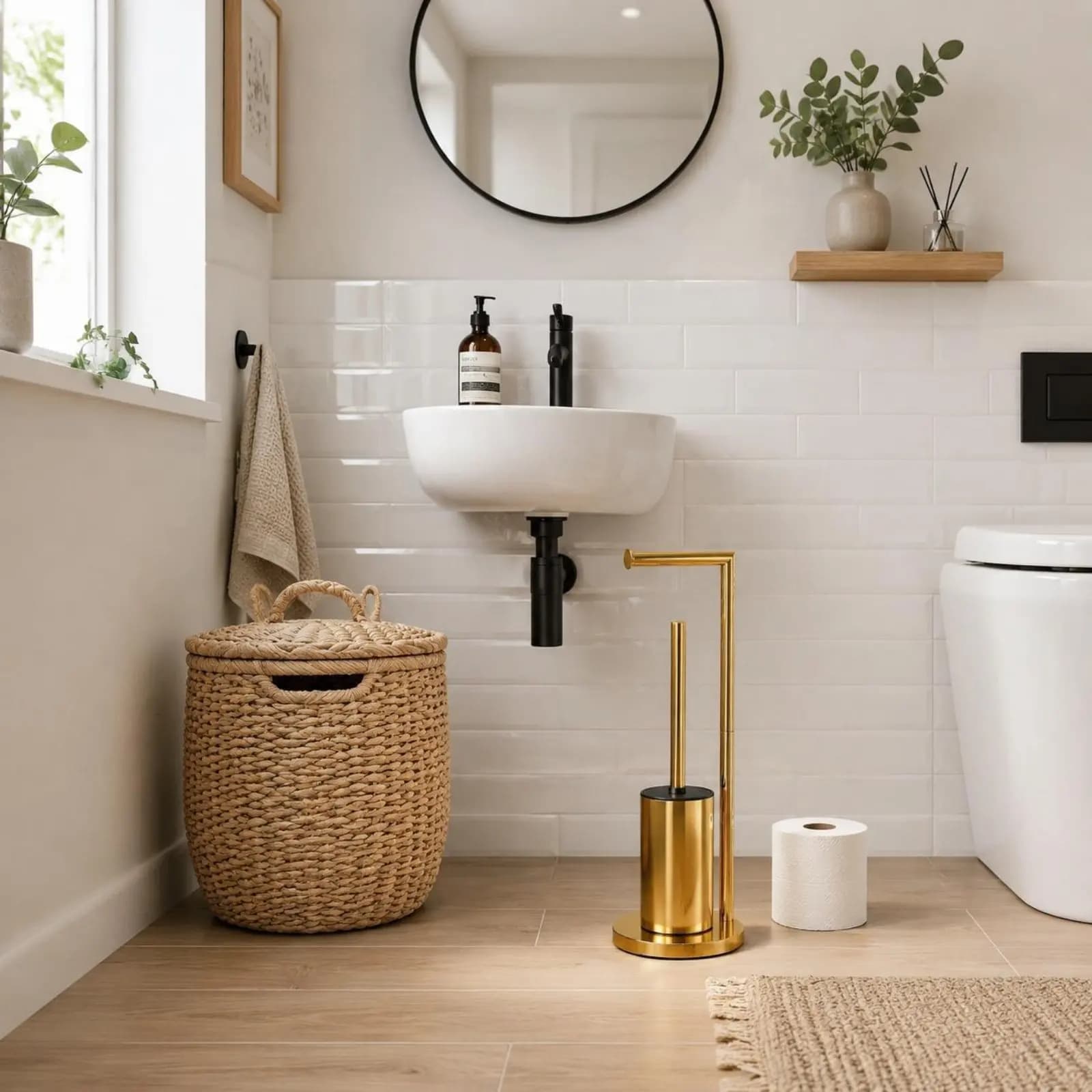 Portarotolo per Carta Igienica con Porta Spazzola, Organizzatore per Bagno, Base Antiscivolo Resistente all'Acqua