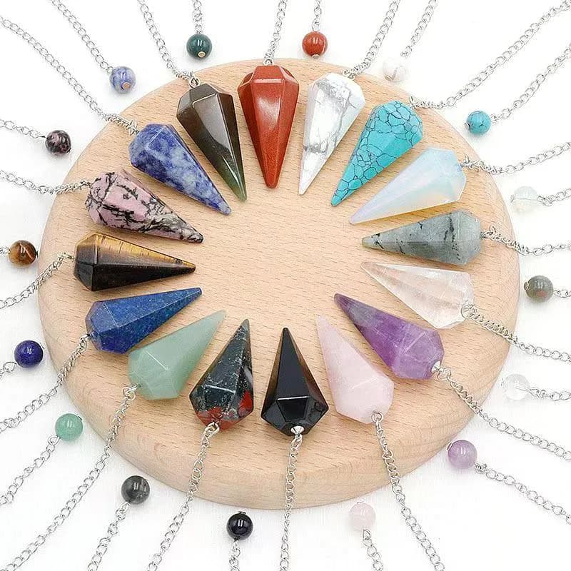 Pendolo di cristallo naturale Divinazione Dowsing Reiki Pietra Chakra Quarzo Pendulari Gemme a punta esagonale Ciondolo spirituale Pendulo