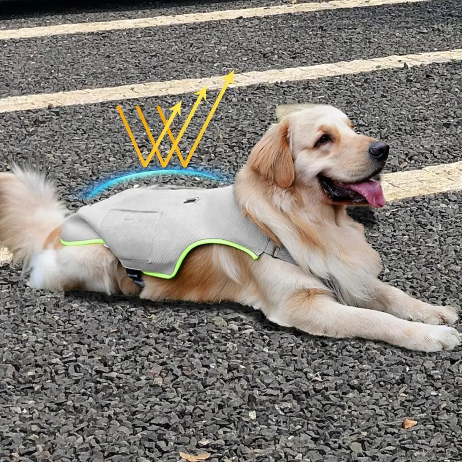 Dog Cooling Harness Vest with Removable Ice Pack, Reflective Adjustable Evaporative Summer Anti-Heatstroke Coat for Dogs