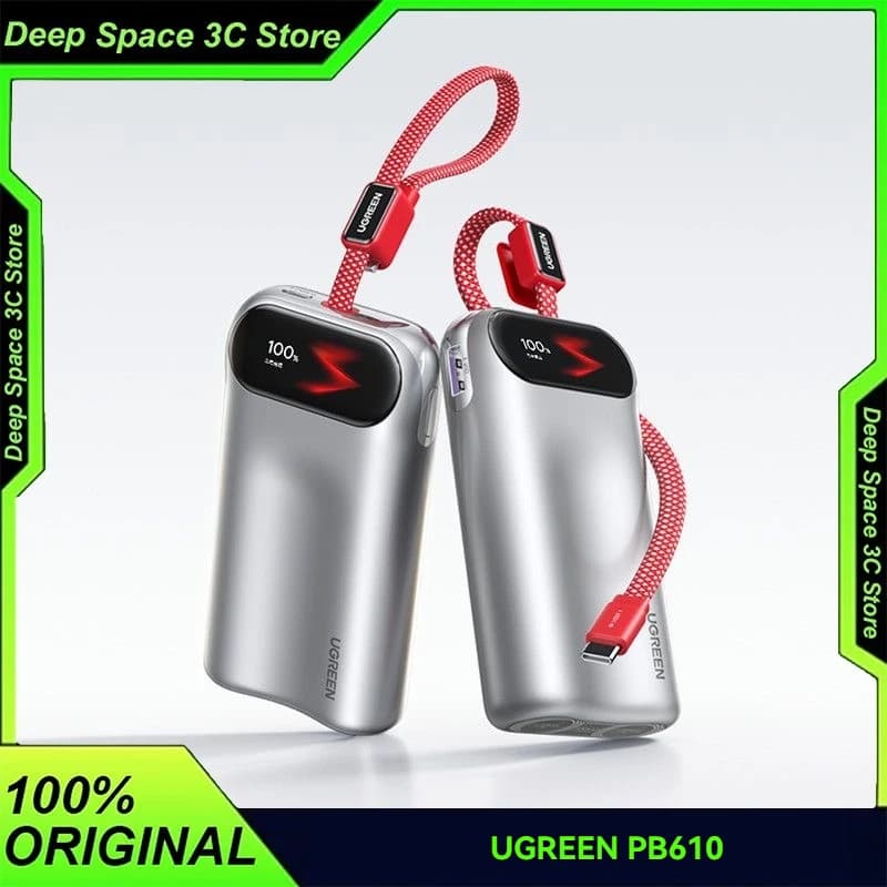 UGREEN Power Bank portatile 10000Mah 45W Ricarica rapida Cavo integrato Display digitale Batteria esterna portatile per Huawei iPhone