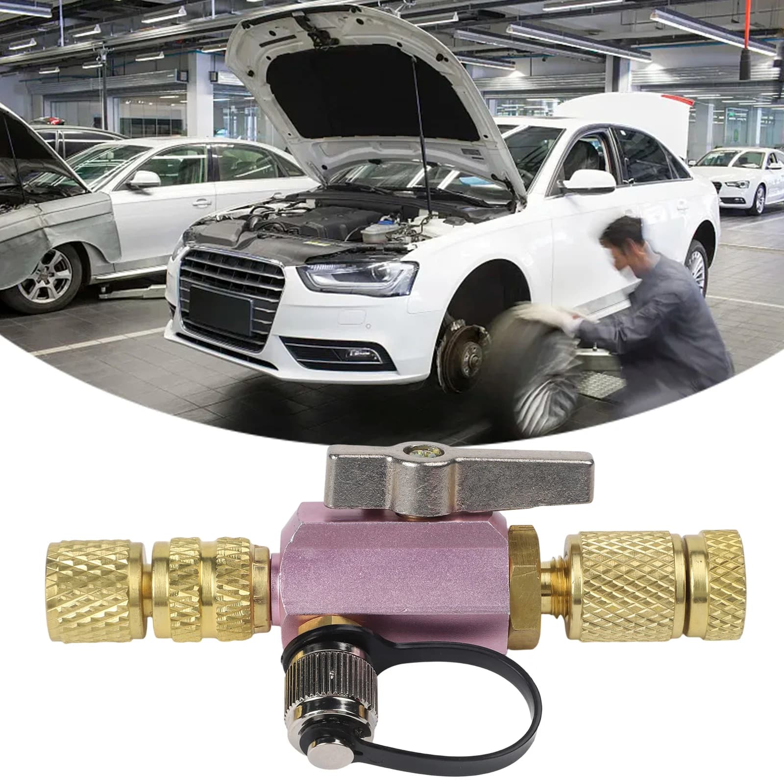 Attrezzo per Rimozione Valvole Auto R410A con Valvola a Vuoto, Femmina 5/16\" Flare X Maschio 1/4\" Flare, Strumento per Smontaggio Valvole Auto con Valvola a Vuoto