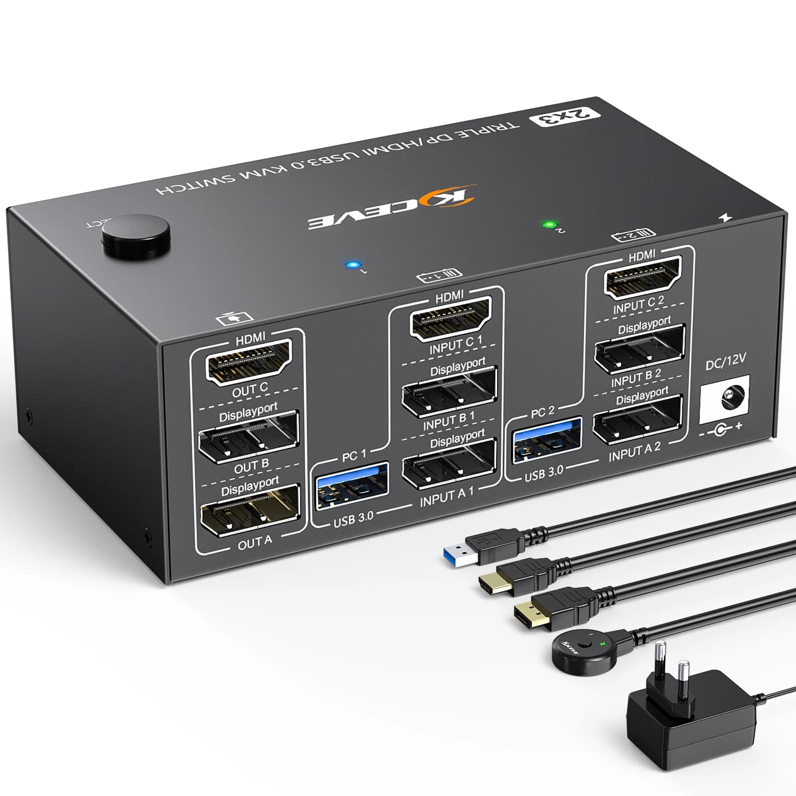 Switch KVM 4 monitor 2 computer, KCEVE USB 3.0 HDMI + DisplayPort 8K@30Hz/4k@144Hz per 2 computer Condividi quattro monitor 4 USB 3.0
