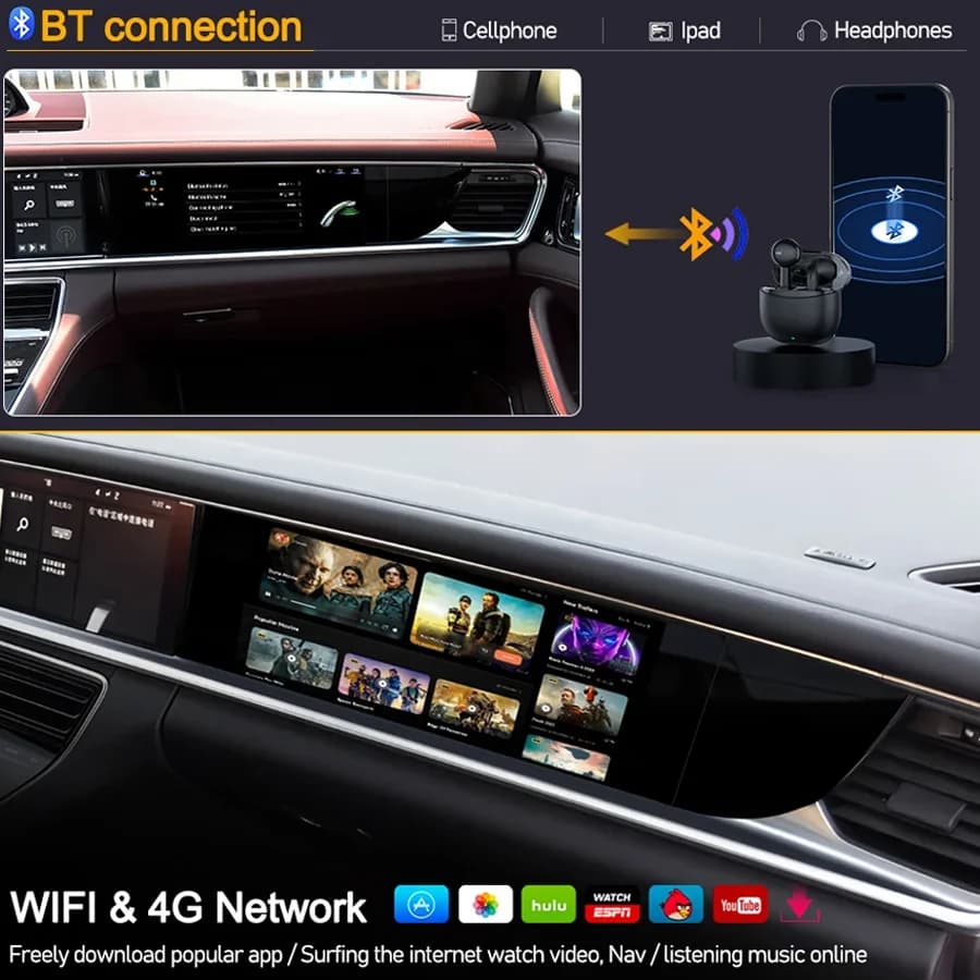 11-inch autoradio for Porsche Panamera 2017-2024, Android passenger entertainment system, digital stereo GPS, smart screen for co-pilot.