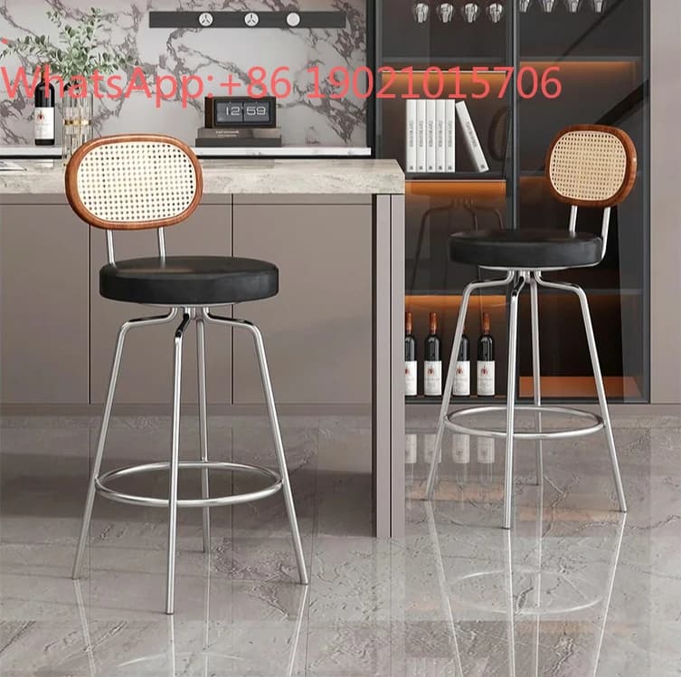 FG rattan modern simple home bar chair high foot wrought iron comfortable round seat cushion backrest chair