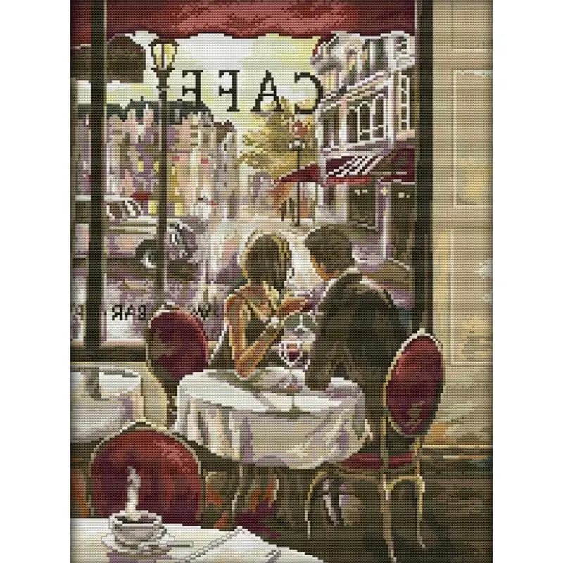 Cafe Coppia Figure Artistiche Kit Punto Croce Aida 14 16 11ct Bianco Stampato Tela Ricamo Set Cucito Fatto A Mano FAI DA TE Decorazioni Per La Casa