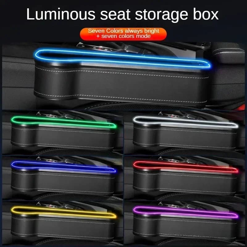 New Car Crevice Storage Box with 2 USB Charger Colorful LED Seat Gap Slit Pocket Seat Organizer Card Phone Bottle Cups Holder