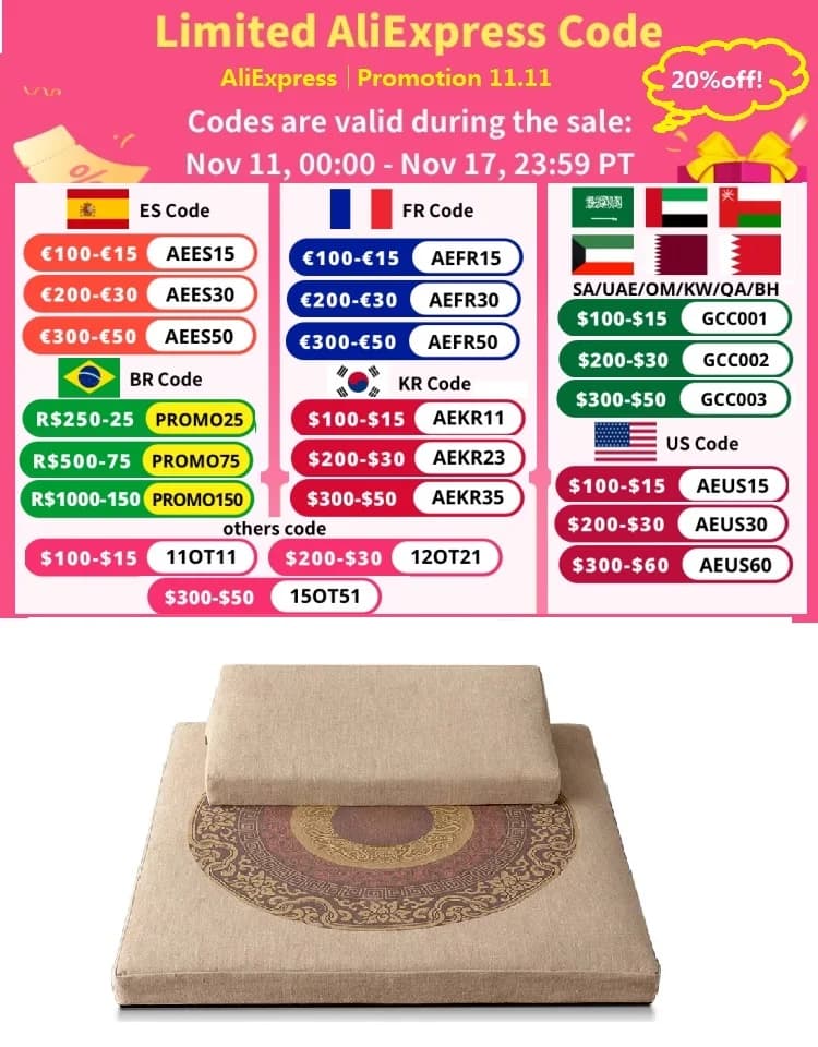 Folding Meditation Cushion, Thickened Buddhist Mat, Household Static Kneeling Mat, Coconut Palm Futon