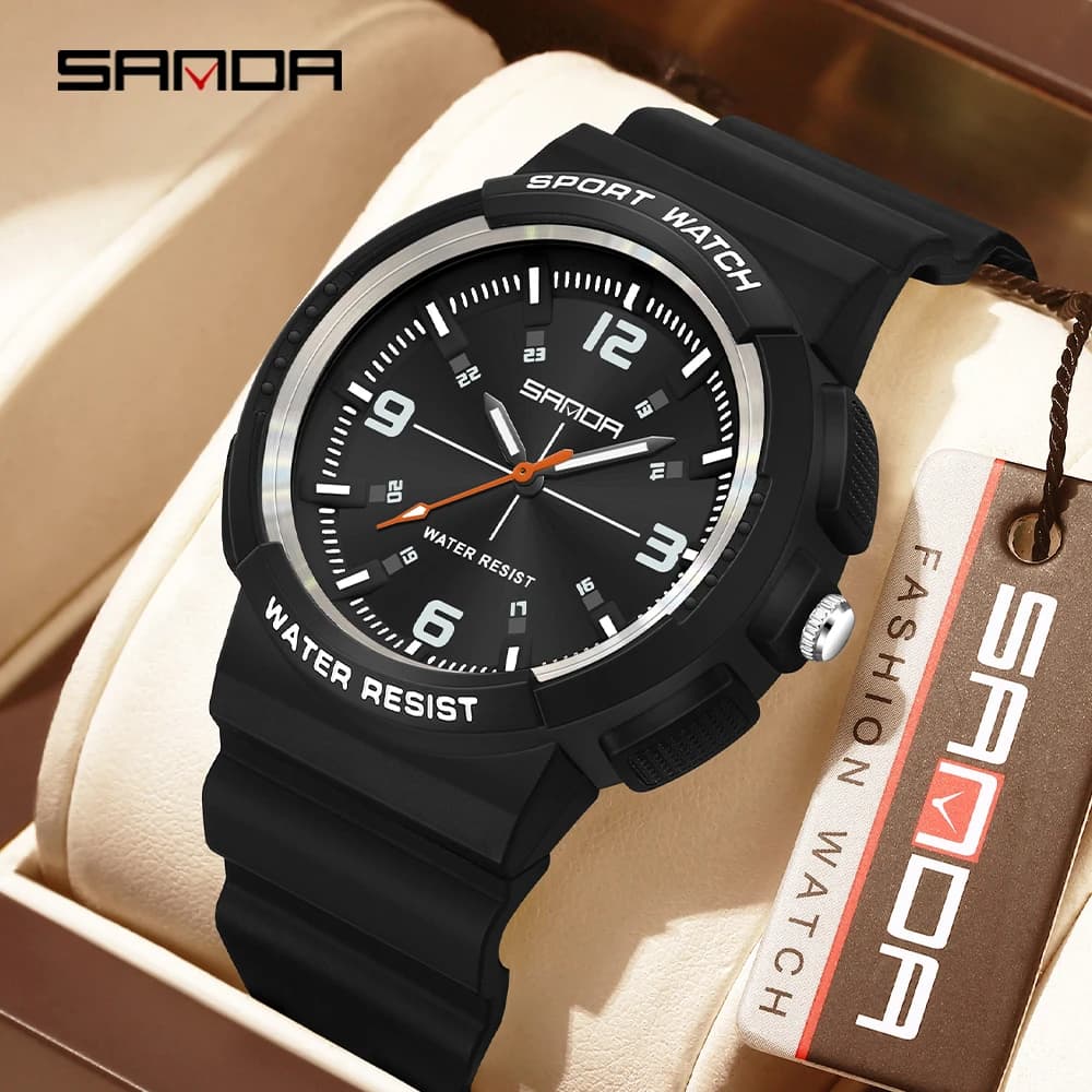 SANDA New 3284 Fashion Student Quartz Watch Simple Waterproof Silicone Strap Night Light Male and Female Student Quartz Watch