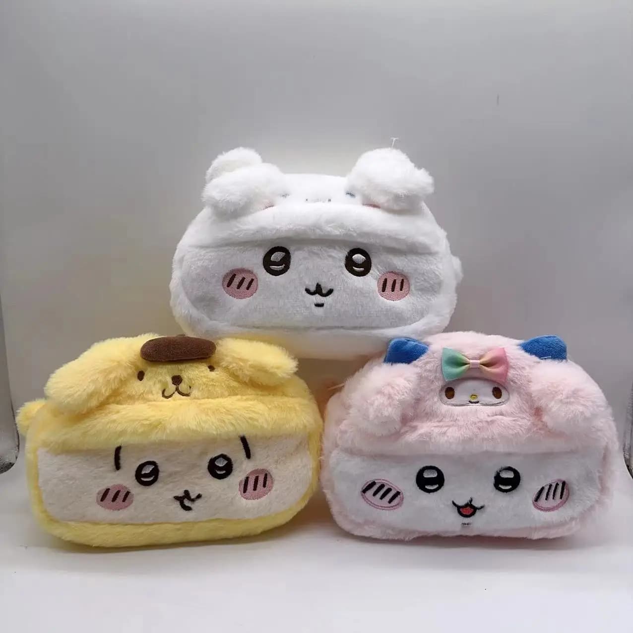 Borsa portaoggetti Chiikawa in stile cartone animato giapponese, creativa, in stile Ins, con personaggi Hachiware e Usagi, graziosa borsa in peluche, pochette per trucchi per studentesse, astuccio con cerniera per matite