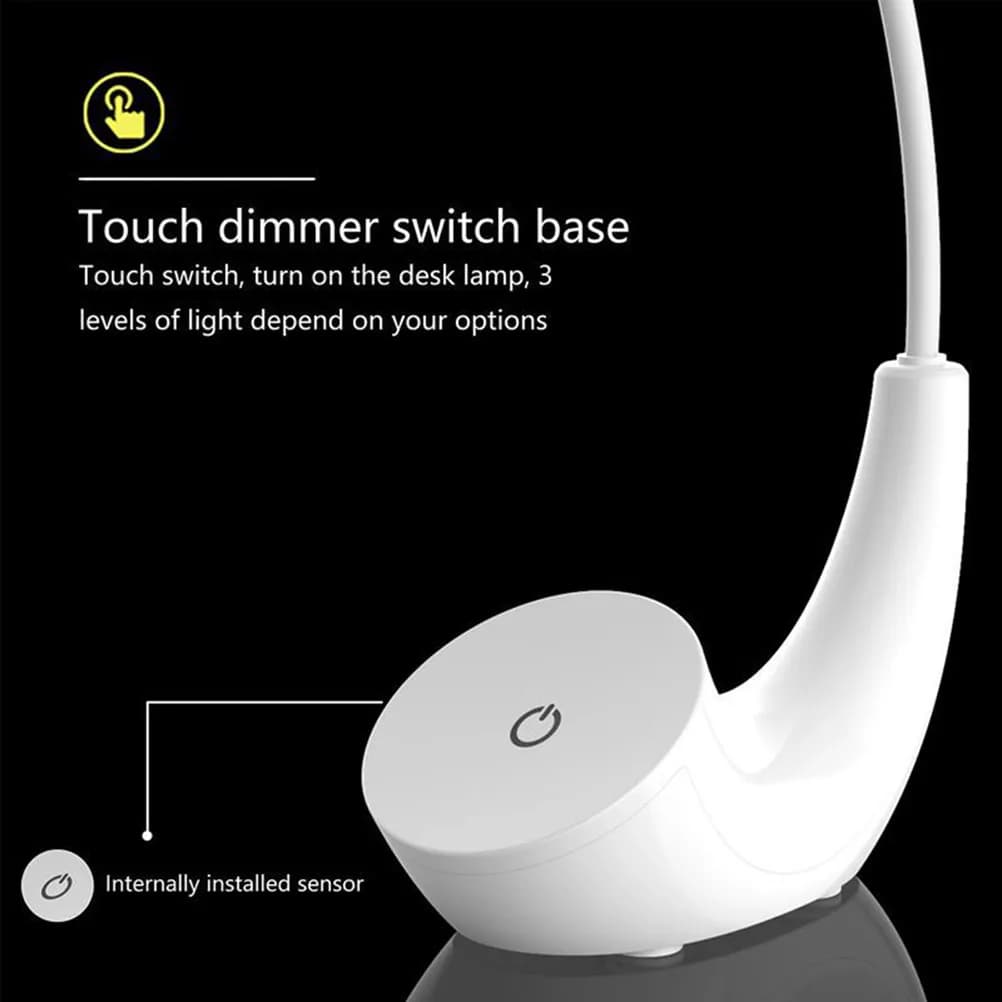 Lampada da scrivania a LED con collo flessibile, luce da tavolo con controllo touch, 3 livelli di luminosità, porta USB per camera da letto, ufficio, studio e lavoro
