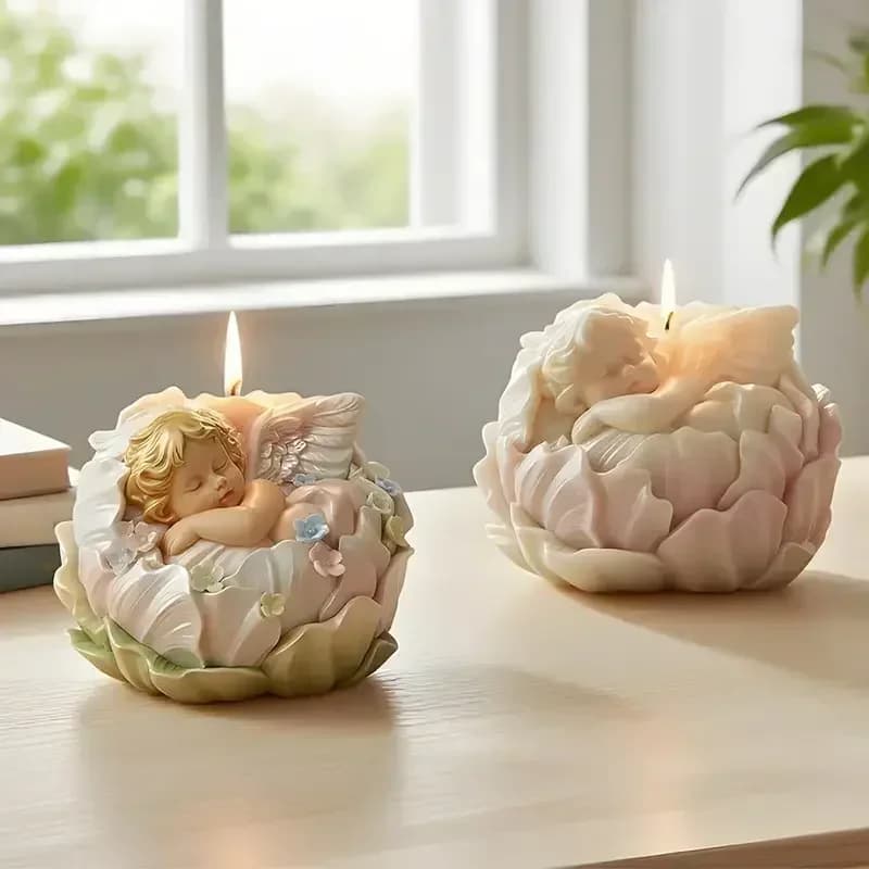 1 Pezzo Nuovo Modello 2026 Stampo in Silicone Avanzato a Forma di Angelo Alato con Fiore per Candele Fai da Te, Gesso, Accessori Decorativi per Casa e Auto