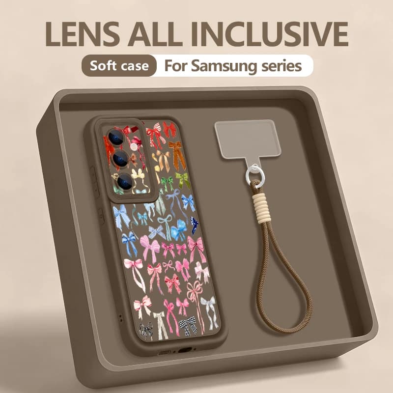 Custodia per telefono con stampa fiocco colorato e cordino per Samsung Galaxy S26 S25 S24 Ultra S23 S25 FE A57 A37 A17 A27 A56 A16 A55 A54 A15