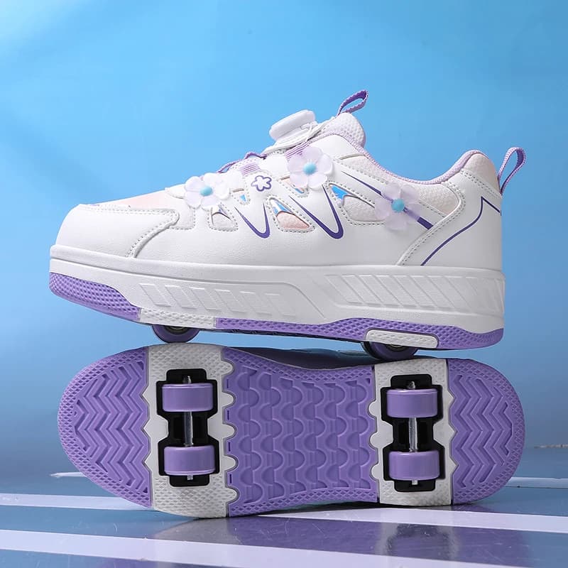 Pattini a rotelle per ragazze Scarpe sportive casual ammortizzanti per esterni a quattro ruote Scarpe da passeggio piatte comode e morbide per bambini