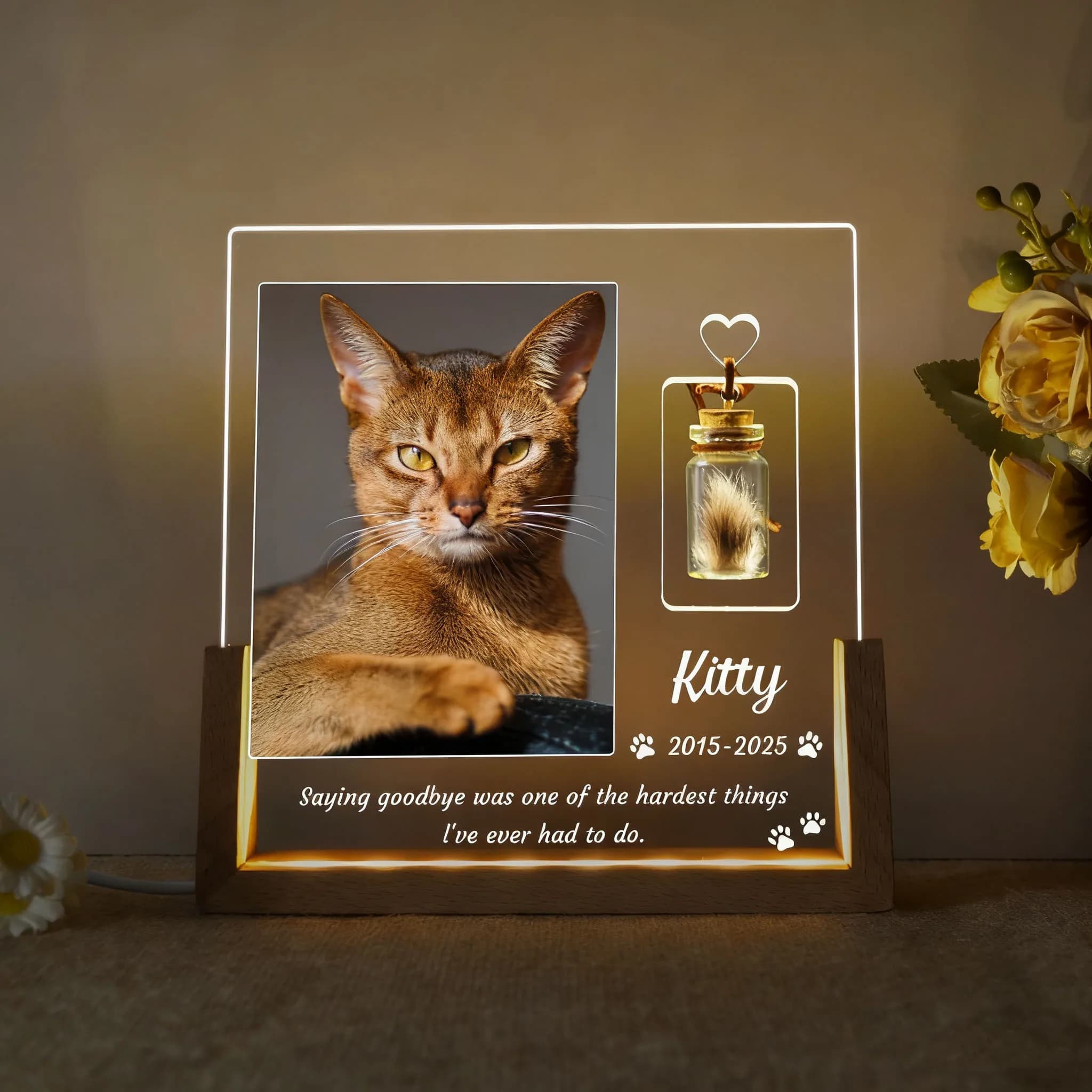 Luce Notturna Personalizzata con Foto per Animali Domestici Deceduti, Targa LED Personalizzata in Memoria di Cani e Gatti, Regalo di Condoglianze