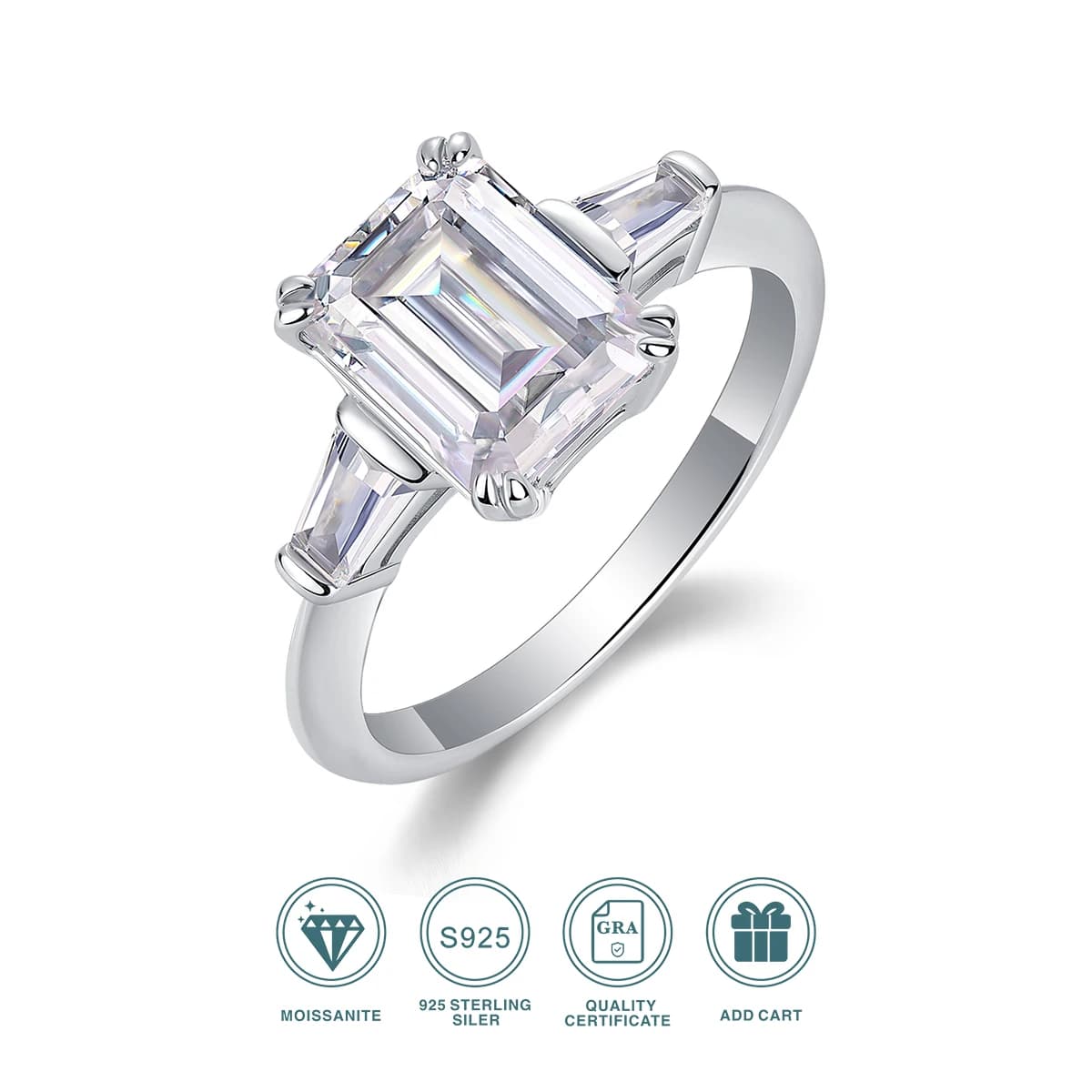 Anello Moissanite ottagonale JIUZUAN 7x9mm, argento S925 placcato oro 18 carati, design elegante e scintillante, gioielli regalo di Natale di lusso