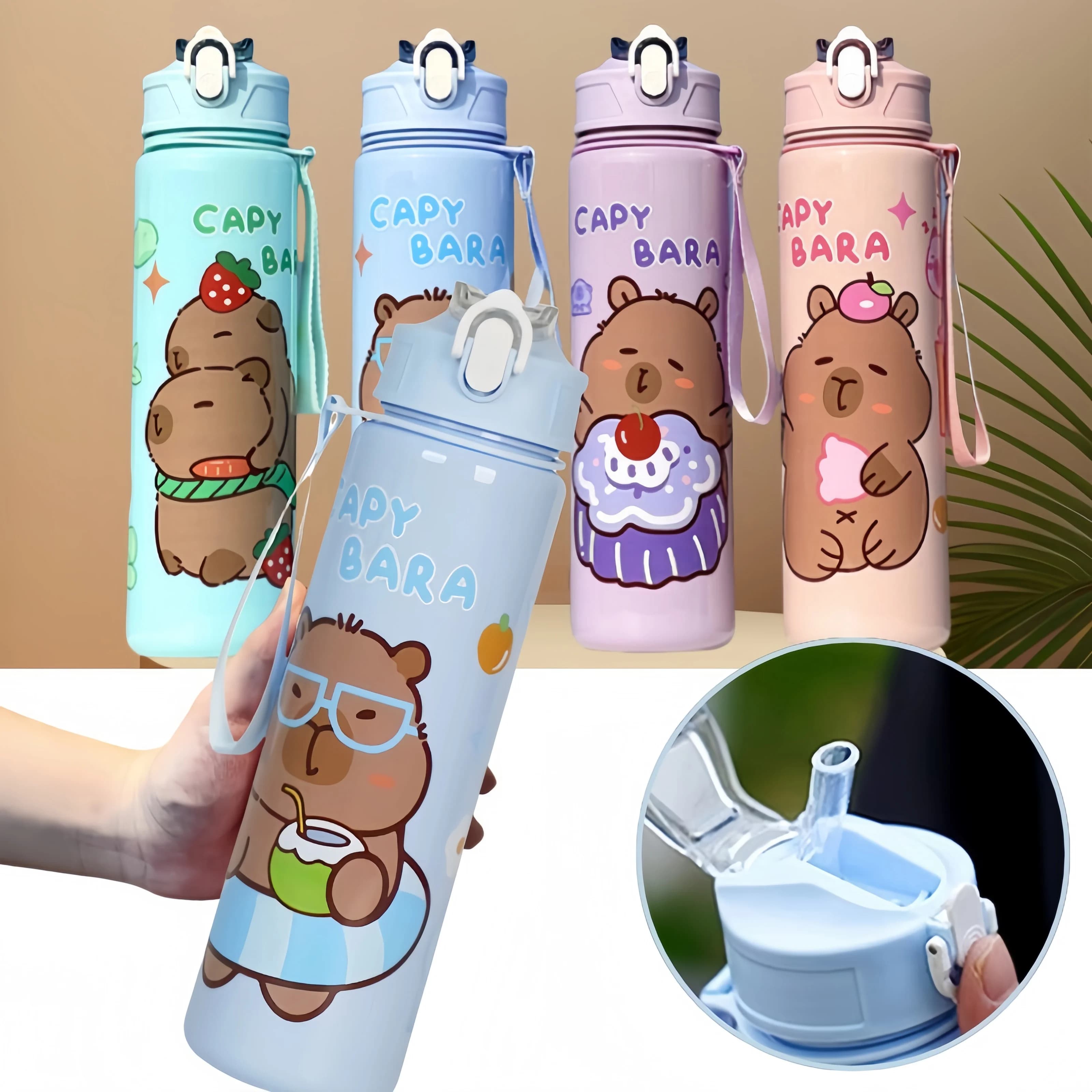 Bottiglia d'acqua sportiva da 800 ml Tazza per acqua per bambini Tazza creativa per cartoni animati con cannucce Tazza per acqua in plastica portatile per bambini all'aperto
