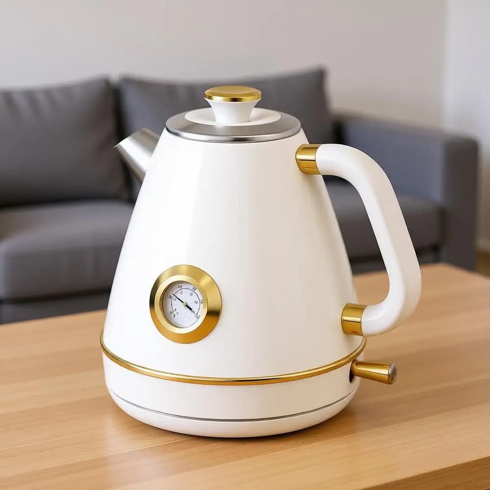 1.7 litre electric kettle with thermometer, stainless steel, 1200 Watt, without BPA, wireless, automatic shutdown - White pearl
