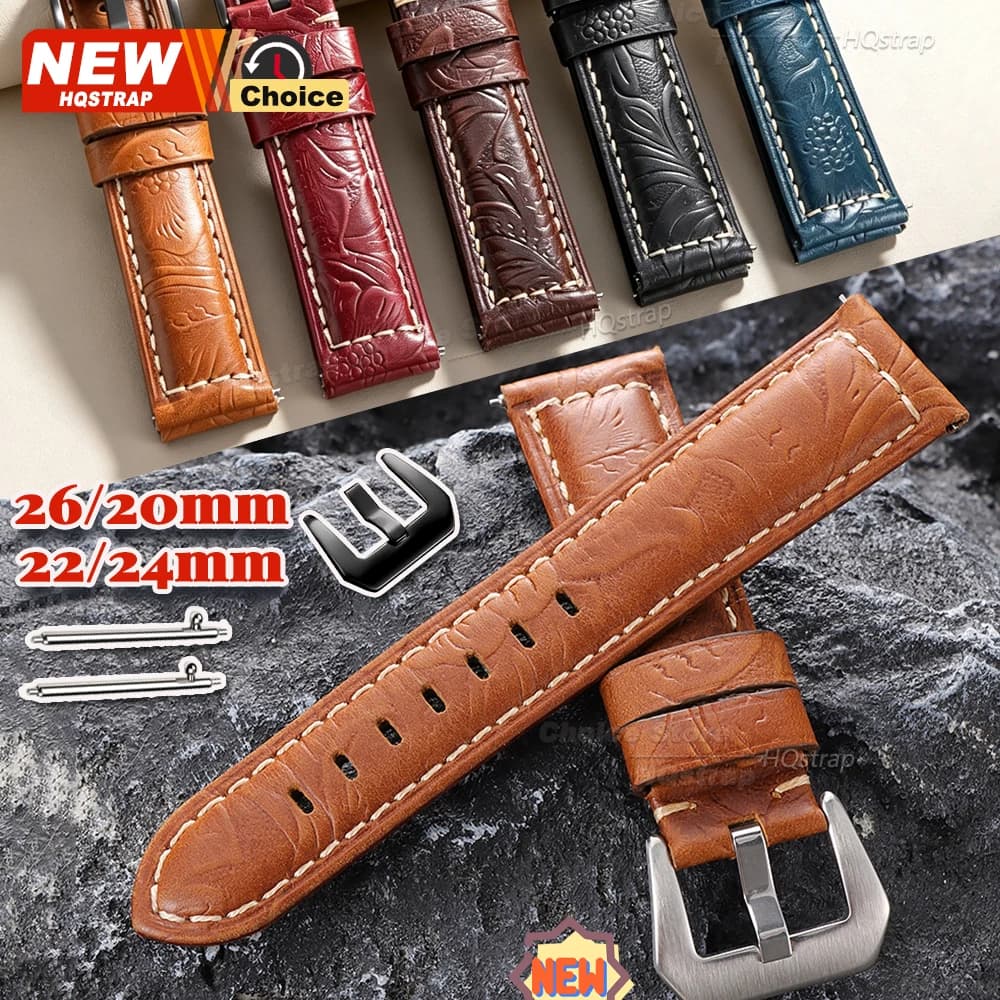 Nuovo Cinturino in Pelle Cerata Stampata 20/22/24/26mm Universale per Orologi Seiko e Rolex, Bracciale in Pelle a Sgancio Rapido per Smartwatch