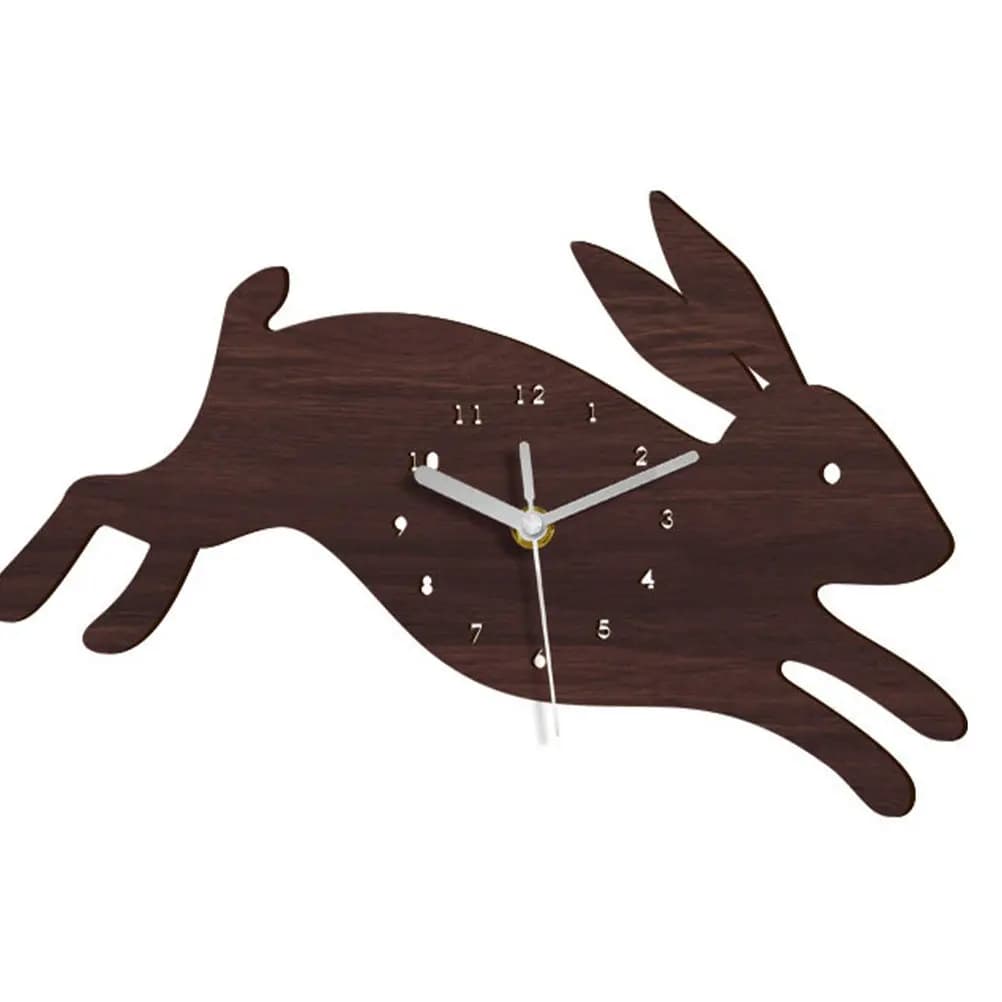 Orologio da Parete a Forma di Coniglio, Silenzioso, Decorativo, per Camera da Letto e Soggiorno, Stile Cartone Animato in Legno