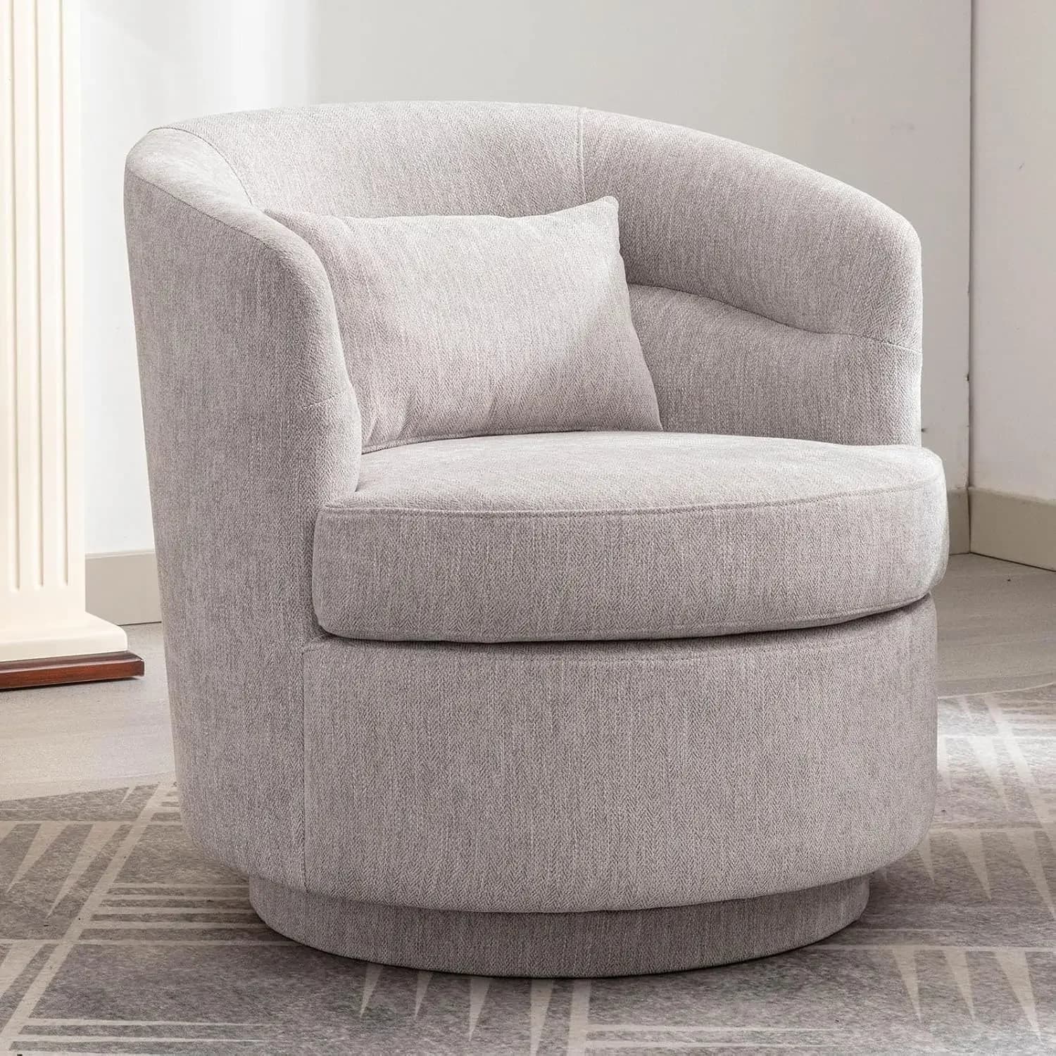 Swivel Accent Chair, 360 Degree Round Swivel Barrel Chair with Pillow, Upholstered Comfy Barrel Armchair Single Club Sofa