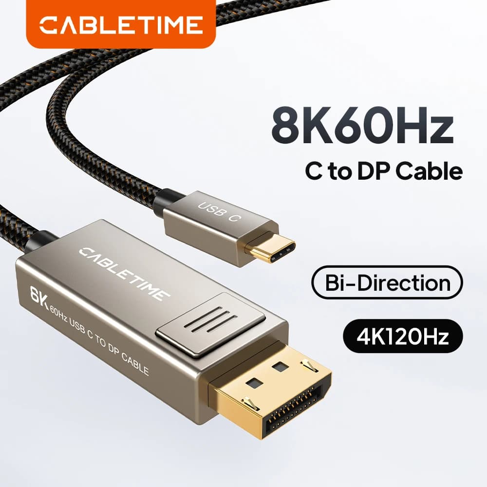 CABLETIME USB C to Displayport Cable 8K Bi-Directional DP to Type C for iPhone 15 Macbook Pro Ipad Zinc Alloy 8K DP Cable