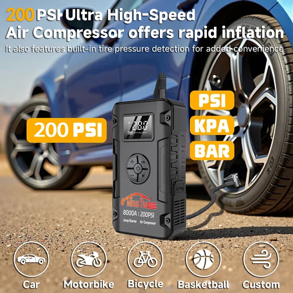 Avviatore di Emergenza Wireless per Auto 8000A Peak, Booster Batteria Portatile 12V, Alimentatore Auto Tutto-in-Uno per Veicoli