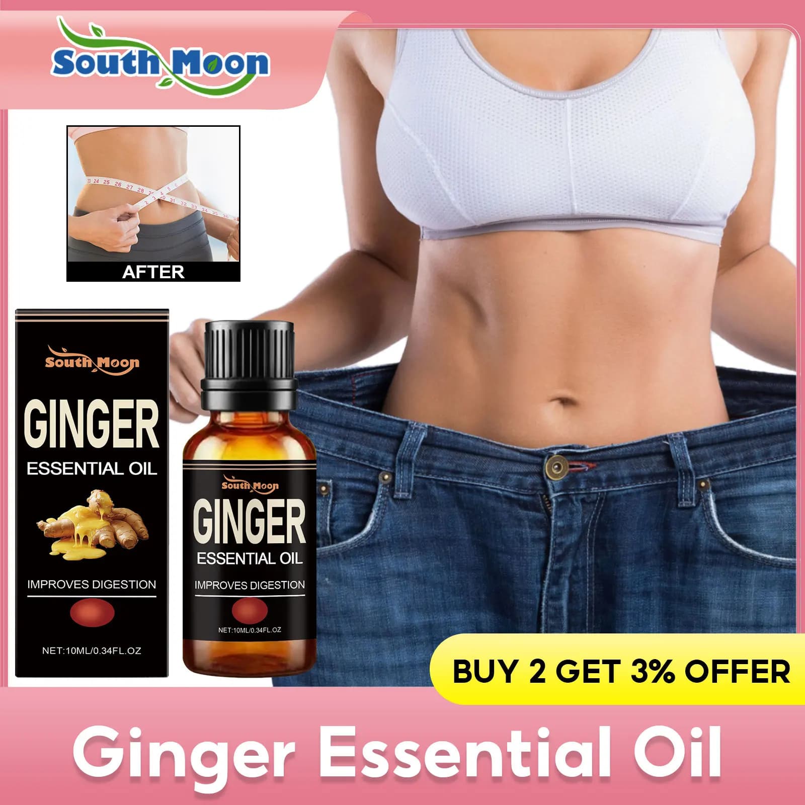 Ginger Slimming Oil Chest Fat Burner Improves the stomach Promote digestion Prevents fat accumulation Anti-cellulite firming oil for the body