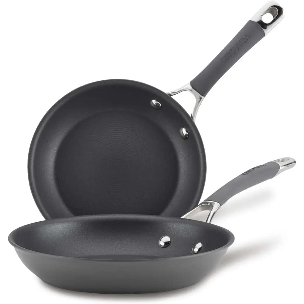 Set di padelle antiaderenti in alluminio anodizzato duro - 8,5 e 10 pollici, grigio