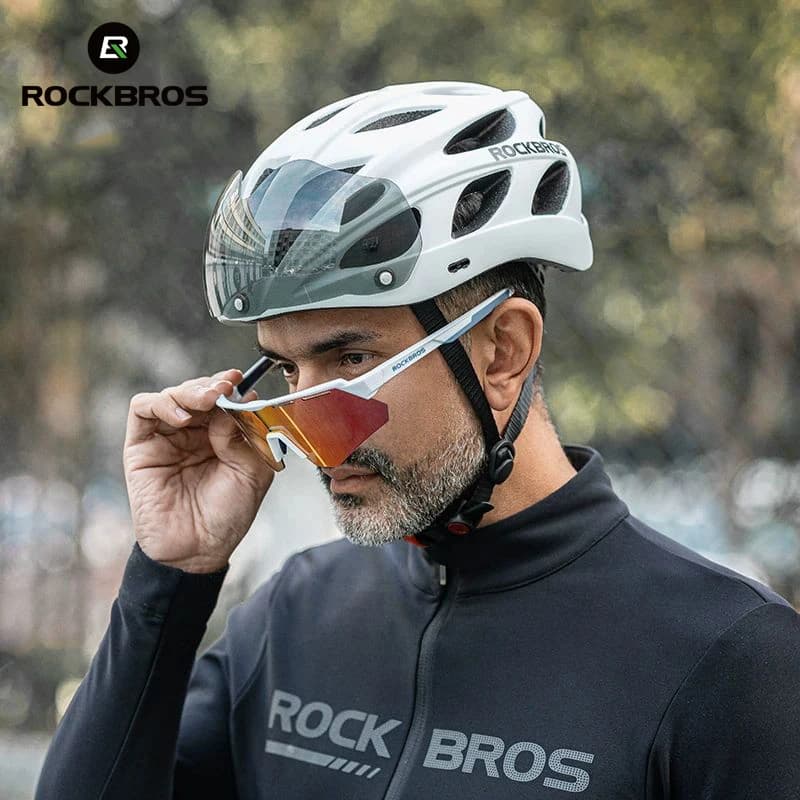 ROCKBROS Large Men's Bicycle Helmet Running Bike Helmet on Road MTB fully shaped Cycling Helmet with lens 58-65 cm