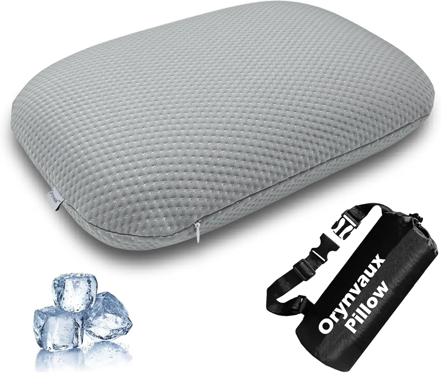 Cuscino da Viaggio Rinfrescante, Memory Foam con Cinghia e Borsa, Fodera Lavabile per Aereo, Auto, Ufficio, Grigio Cava