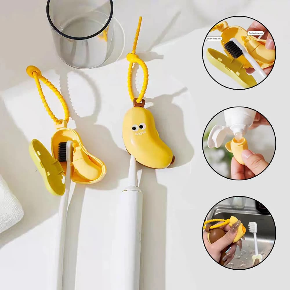 Banana-Shaped Toothbrush Cover with Toothpaste Storage Box—Compact and Convenient—Essential Travel Toothbrush Cover