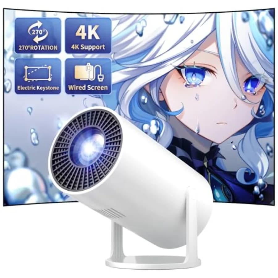 Mini Proiettore Portatile 4K Supporto Full HD 1080P Piccolo Proiettore con Angolo di Visione di 270° ° Supporto Girevole Compatibile con Proiettore Cinematografico