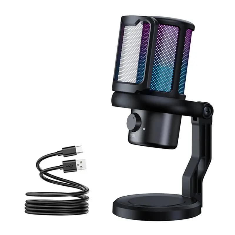 USB B68C Microphone for PC for recording and streaming RGB Microphone with touch silence button and noise cancellation