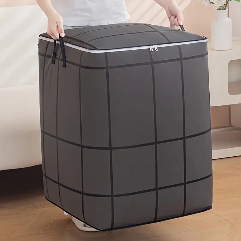 Large Capacity Fabric Storage Bag With Zipper Reinforced Handles Blanket Sheet Clothes Underwear Closet Laundry Organizer Tote