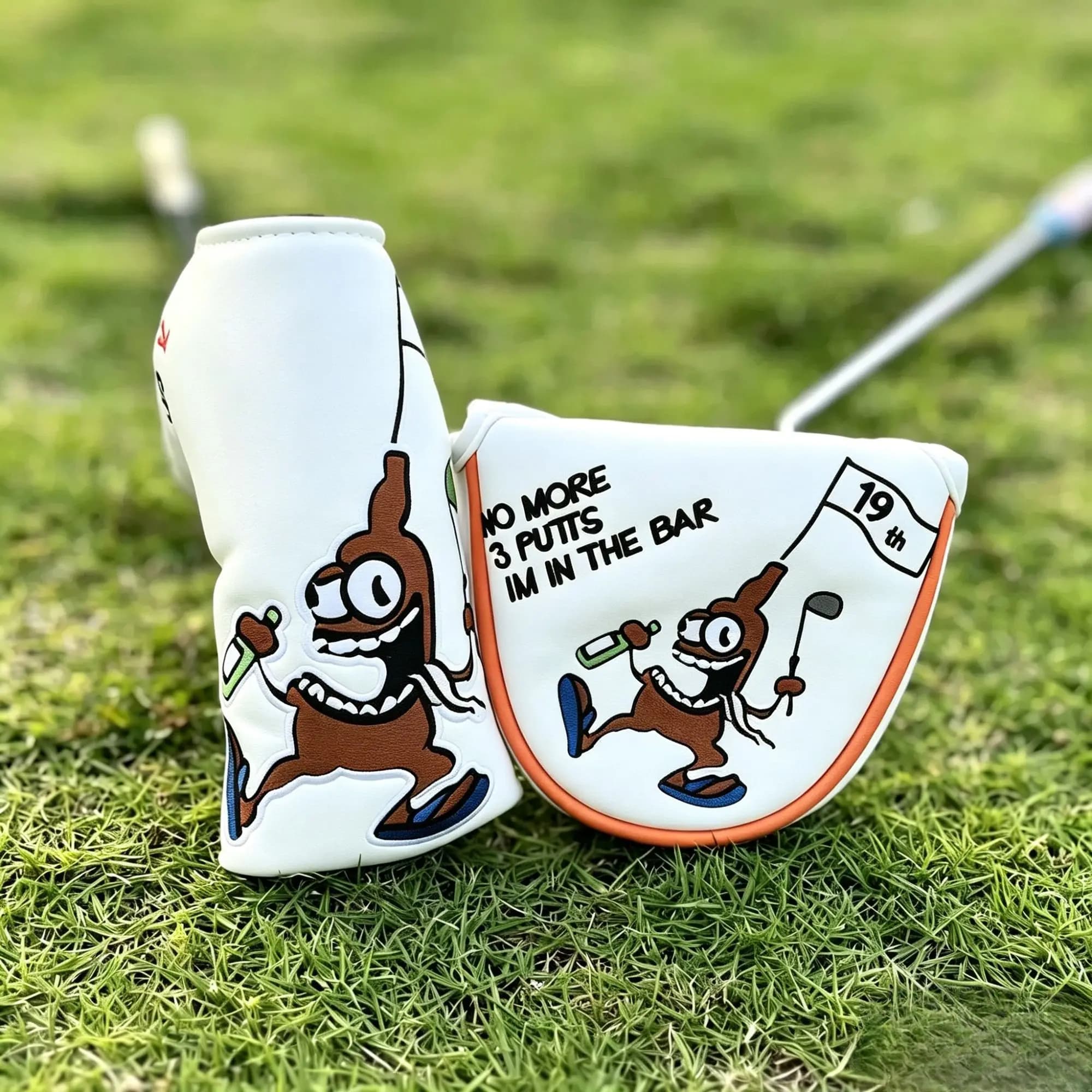Funny Originals 19th Hole Mallet Blade Golf Putter Cover White, Great Golf Gift For Golf Lovers