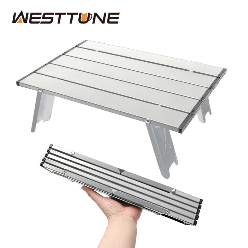 WESTTUNE Tavolino leggero Mini pieghevole Zaino in spalla Pesca Picnic BBQ Tavolo da esterno Tavolo da pranzo in alluminio per soggiorno