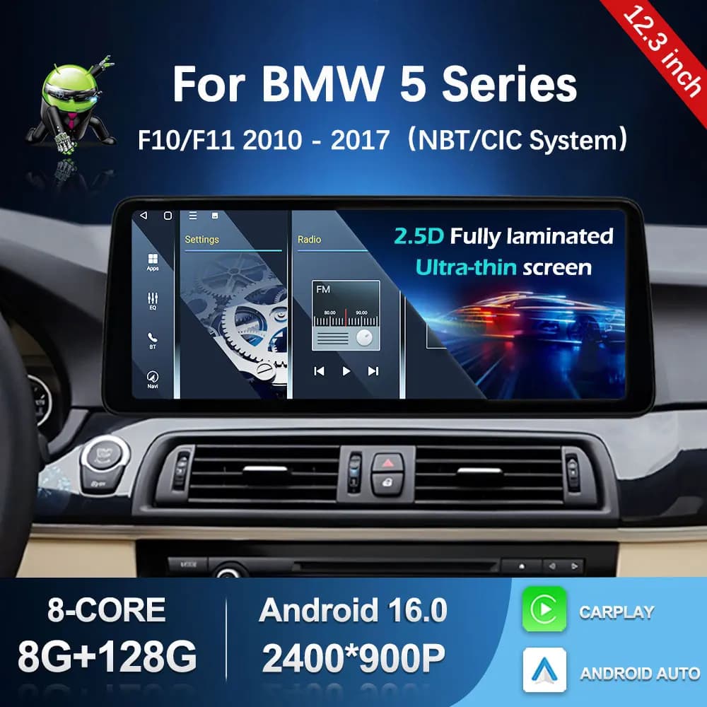 Autoradio Multimediale Android 16 con Carplay Wireless per BMW Serie 5 F10 F11 2010 - 2017 Sistema CIC NBT Schermo QLED GPS WiFi