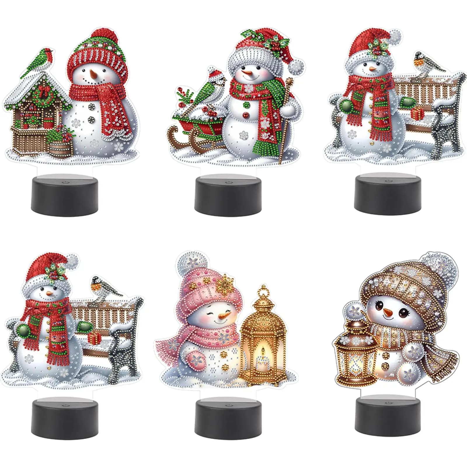 Acrilico bifacciale pupazzo di neve di Natale decorativo fai da te 5D lampada di diamanti pittura diamante luce notturna diamante arte ornamenti luminosi