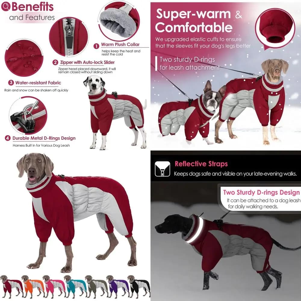 Cappotto Invernale per Cani in Pile Caldo con Collo Alto Riflettente e Pettorina Integrata, Rosso XL per Natale