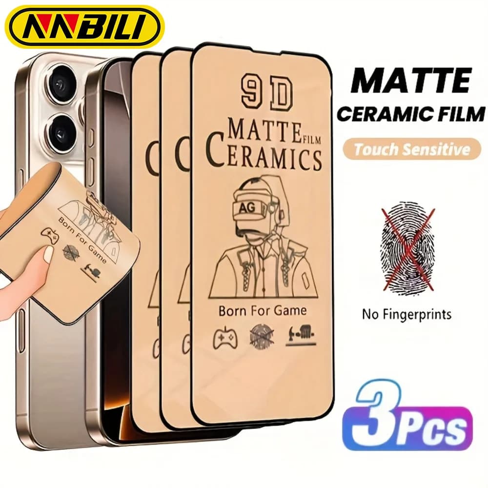 NNBILI 3 Pezzi Pellicola Protettiva Opaca in Ceramica per iPhone 17 16 15 14 13 12 11 Pro Max, Anti-rottura, Non in Vetro