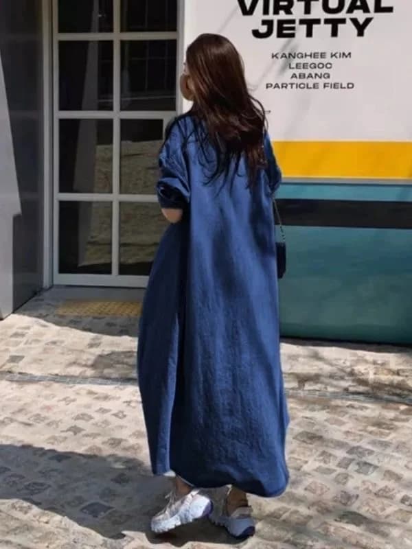2026 Autumn New Korea Woman Denim Dress Vestidos Robe Elbise Single Breasted Loose Plus Size Shirt Long Dresses