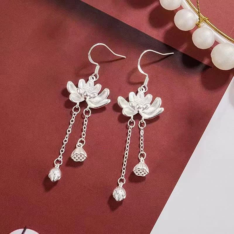 Offerta Speciale: 1 Paio di Orecchini Pendenti con Nappine Lunghe in Stile Cinese, Eleganti e Raffinati con Fiori, per Donne e Ragazze, Idea Regalo