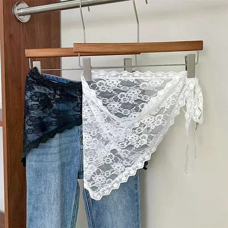 Fashion Triangle Lace Irregular Skirt Curtain White Flowers Lace Mesh Halfbody Skirt Korean Women Summer Bottoms Jeans Decor