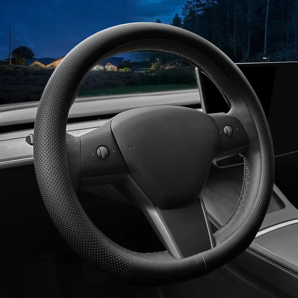 Ultra-Slim Leather Cover for Tesla Model 3/Y, Anti-slip Design, Easy Installation (Black)