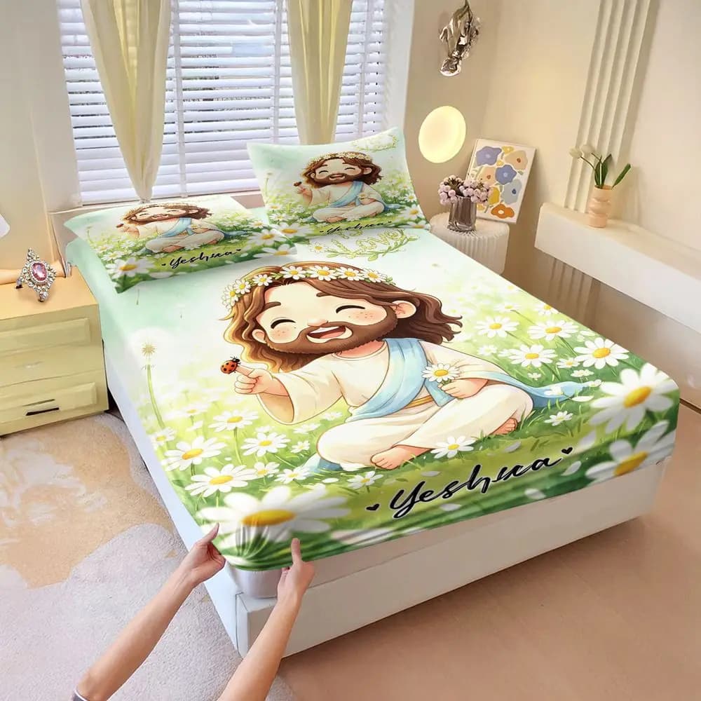 God Is Love Digital Print Fitted Sheet Set Bed Sheet Set Bedding Set No Fillers Soft Decor For Christian Faith Bedroom