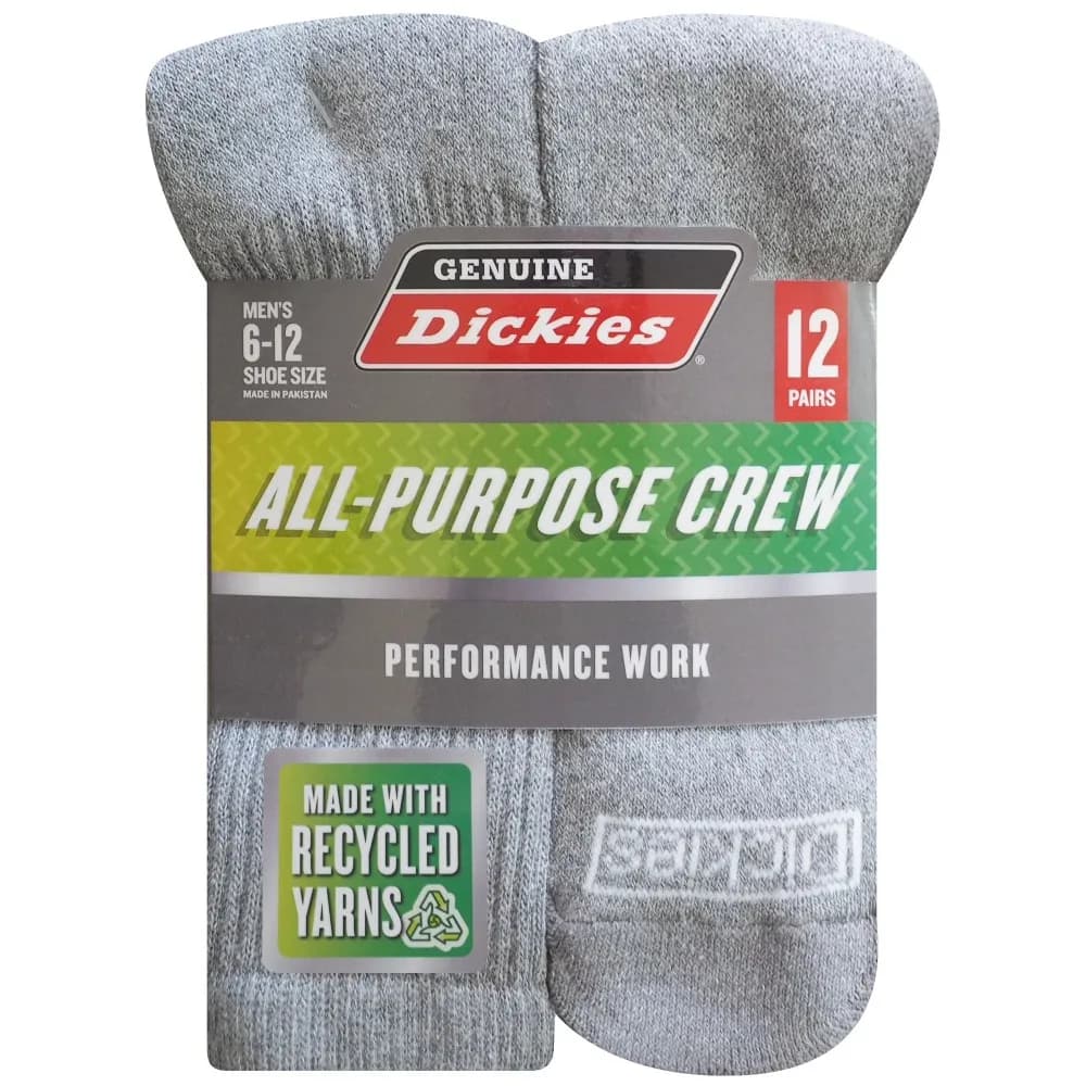 Work Crew Socks for Men 12 Pairs Light Grey Durable Comfortable Casual Outdoor Socks Size 6-12 Multipack