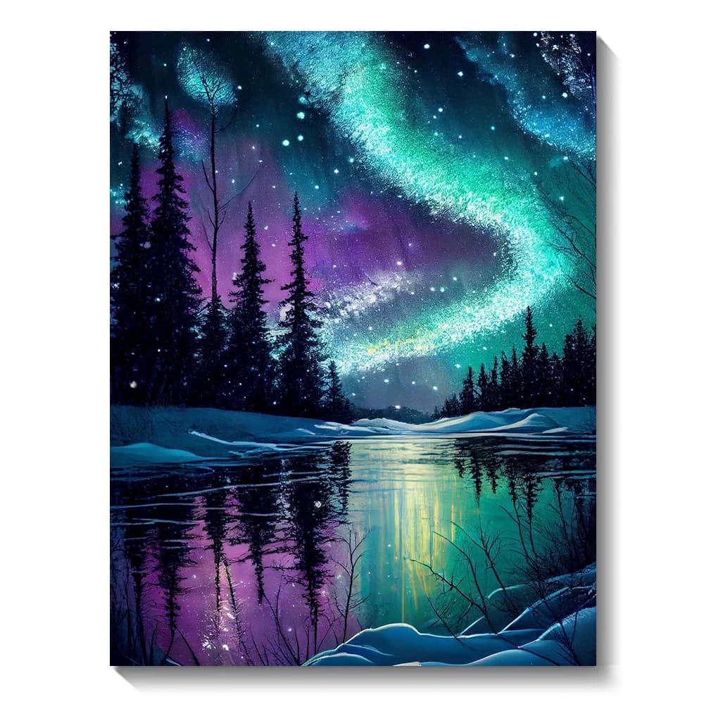 Set per Pittura Diamante 5D Paesaggio Aurora, Ricamo a Mosaico Punto Croce, Strass Rotondi Completi, Decorazione Casa Fai da Te, Regalo